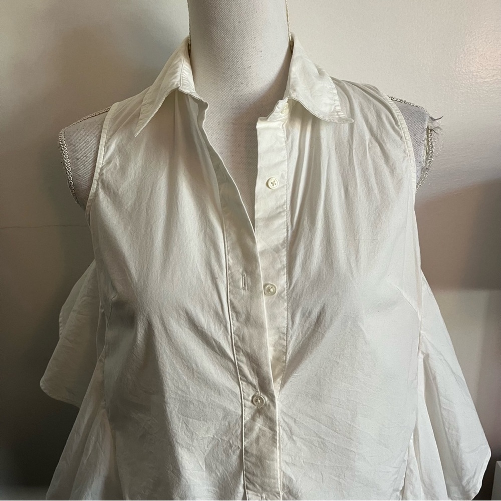 Peter Som White Ruffle Button Front Tank Top - image 8